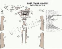 Декоративные накладки салона Ford Focus 2000-2002 полный набор, с Arm Rest, 4 двери, 18 элементов.